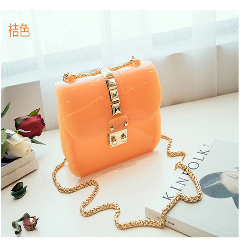 wholesales Women's  candy color square Shoulder Bag jelly bag handbags fashion PVC ;Jelly bag silicone for shopping
