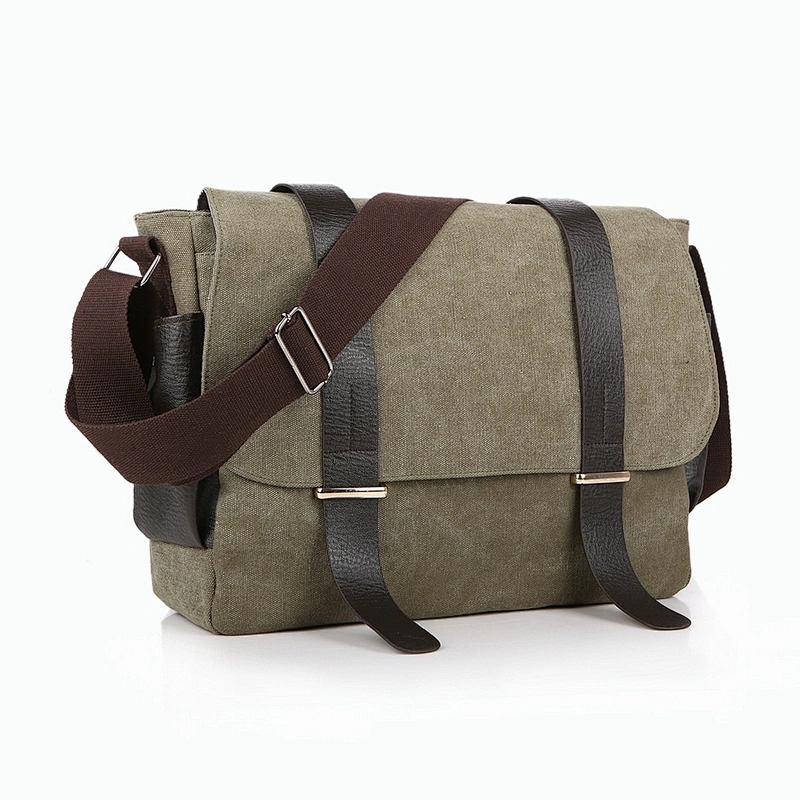 Cotton canvas laptop messenger shoulder strap school bag for teenagers boys