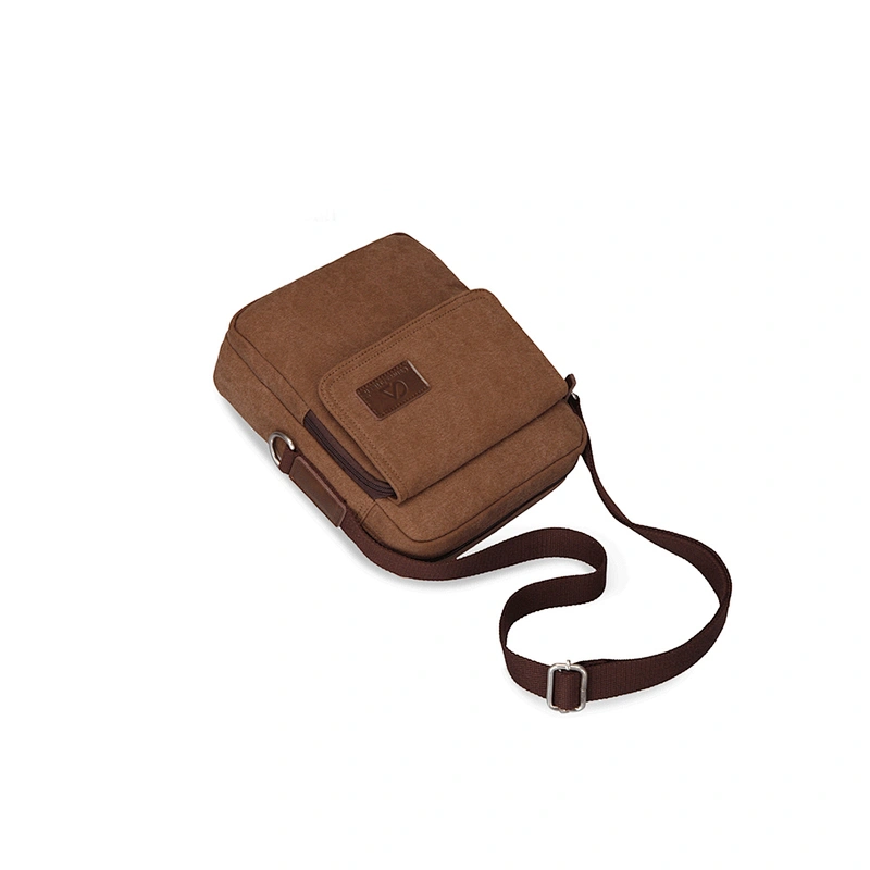 Man's Portable Promotional Korean Style Brown Canvas Crossbody Bag