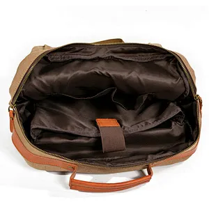 Vintage Leather Waxed Canvas Shoulder Rucksack Laptop Space for Travel  School