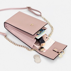 Mini PU fabric metal chain strap sling cellphone crossbody wallet bag for women