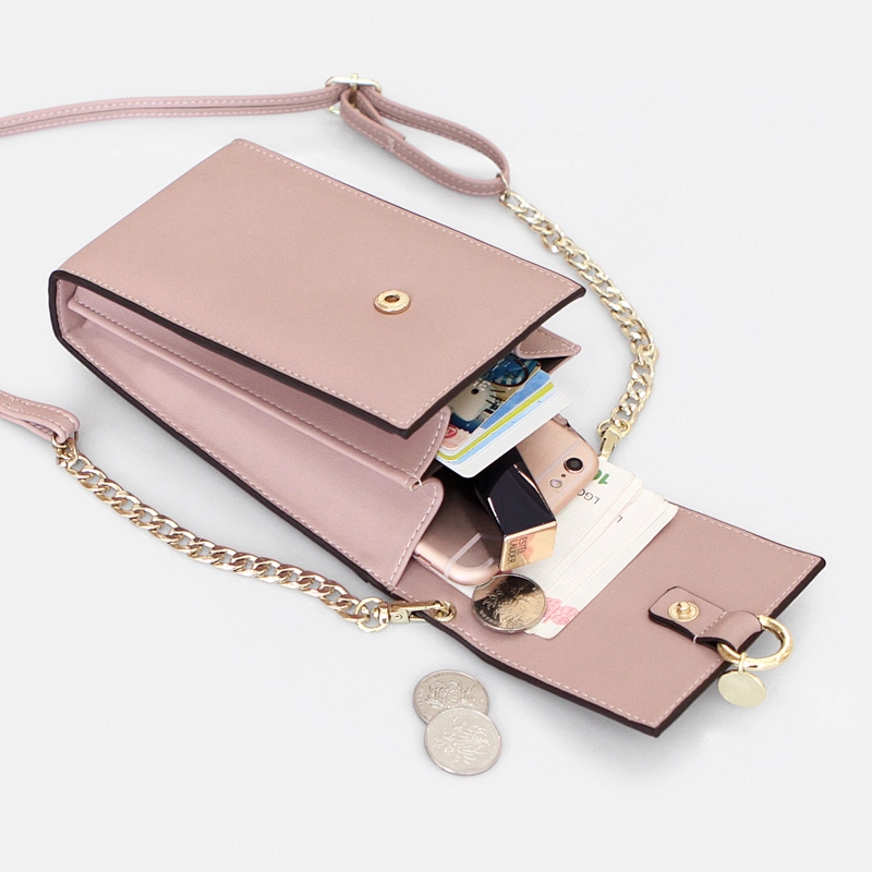Mini PU fabric metal chain strap sling cellphone crossbody wallet bag for women