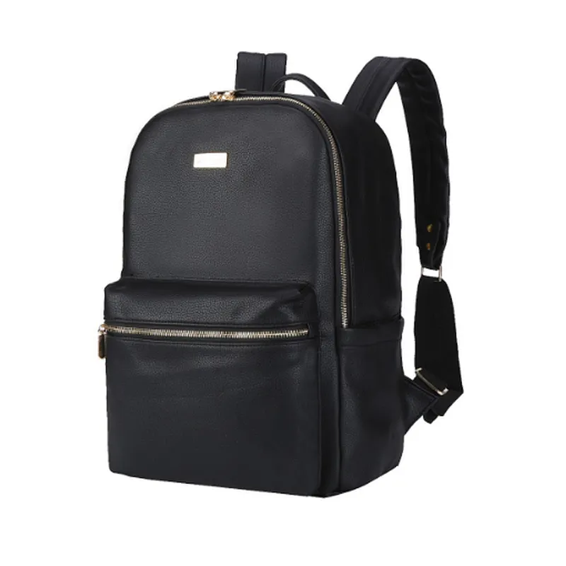Black multifunctional pu baby diaper back pack nappy bag backpack for mom