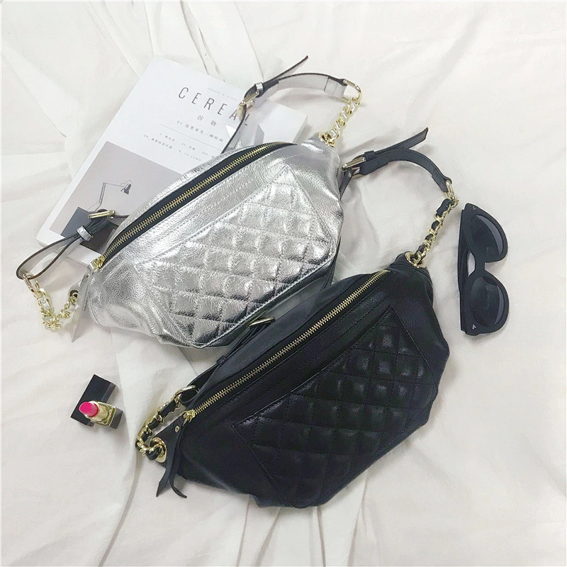 Portable Sequins PU Leather Shoulder Chest Bag Women Packs Zipper Waterproof Mini Shoulder Waist Bag Handbags