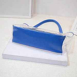 Black shiny pvc handle shopping hand bag clear tote bags ladies handbag