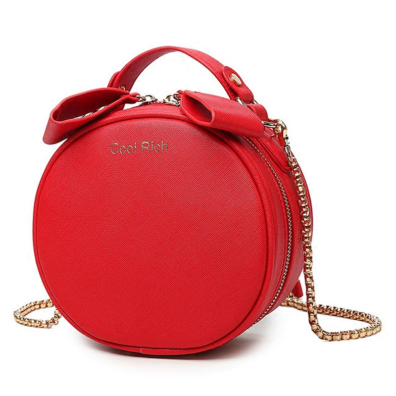 Round women crossbody long metal chain strap sling purse bag handbag with chain