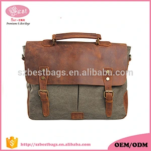 High quality vintage canvas crossbody bag with handle crazy horse leather bag
