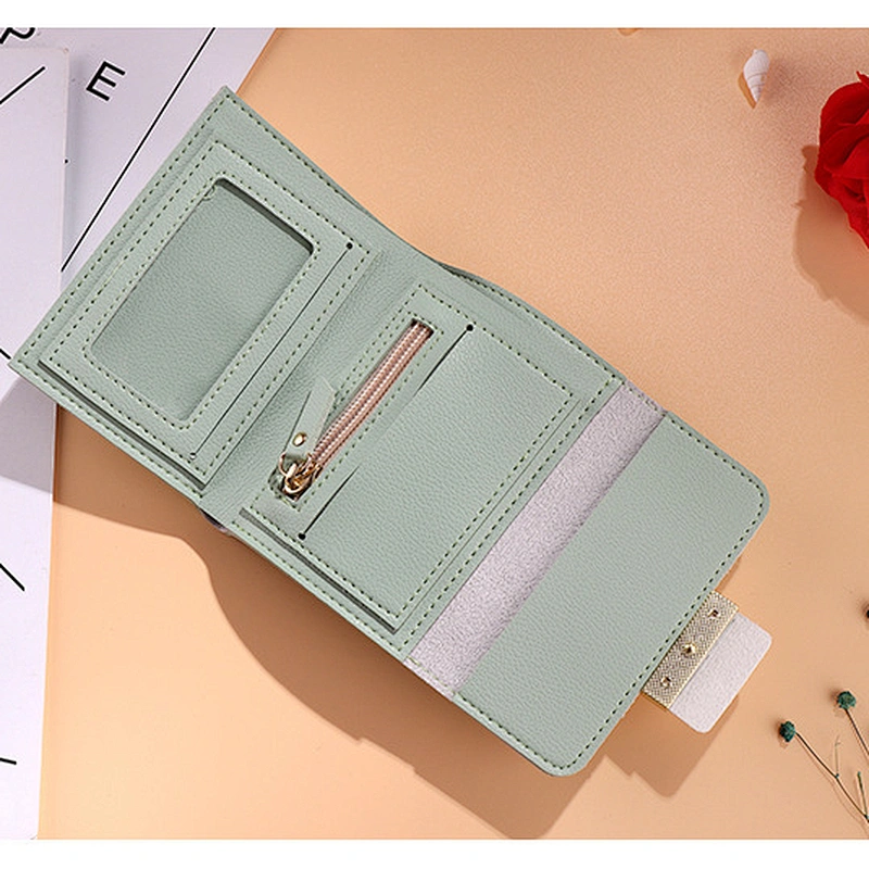 Ladies Contrast Color Multi-functional Short Style Coin Bag pu Leather Wallet