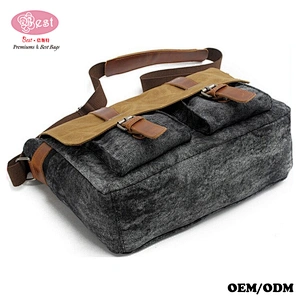 Waterproof Waxed Canvas with Genuine Leather Trimmings Laptop Bag Men Messenger Bag Satchel