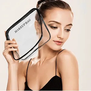 Customized clear pvc transparent toiletry makeup organizer make up purse bag set