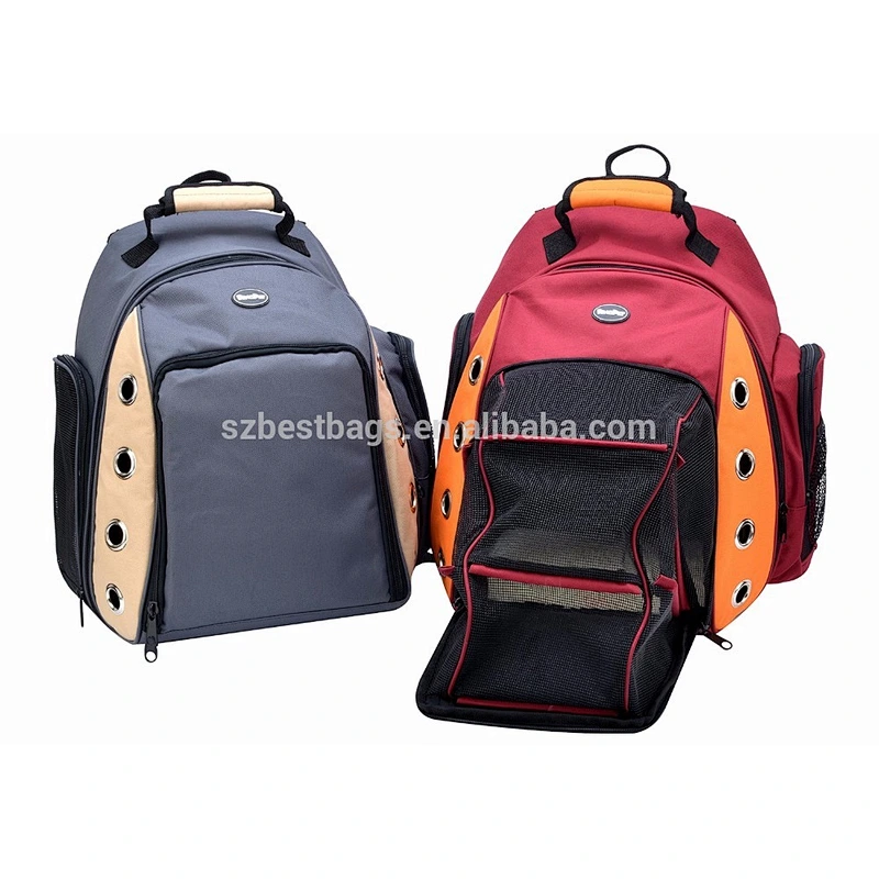 Deluxe Dog Carrier Travel Backpack Double Shoulders Straps Bag for Small Pet Puppy Cat Red Grey