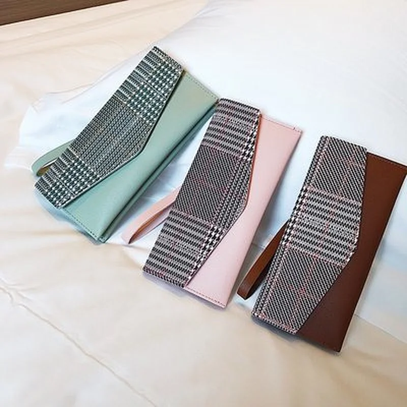 PU Leather Long Lacquered Clutch Bag Fashion Plaid Wallet Korean Purses