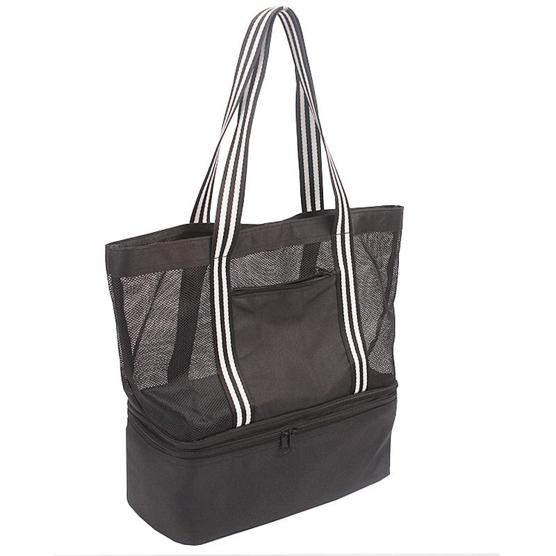 High Capacity Portable Mesh Beach Bag Cooler Zipper Tote Beach Bag with Removable Lunch Box