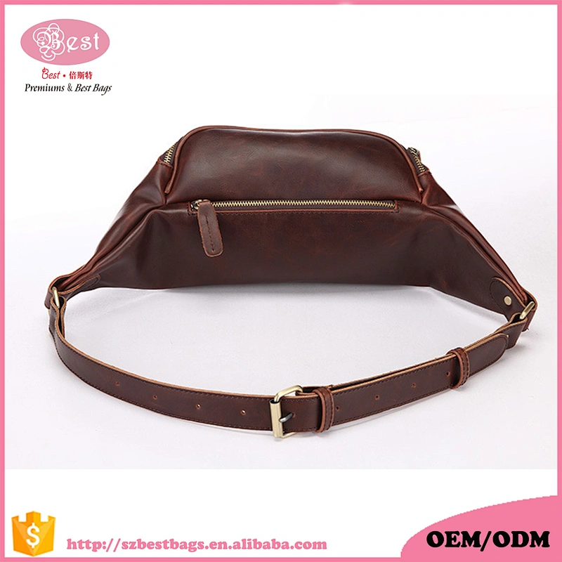 Outdoor travel waist belt bag PU leather men fanny pack waist bag