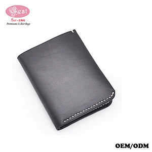 Custom Mens Slim Leather Wallet Tanned Folding Leather Coin Purse