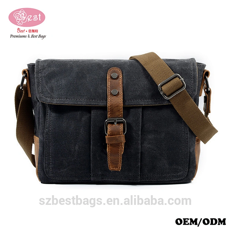 Men Shoulder Bags Vintage Messenger Bags Crazy Horse Leather Canvas Bags