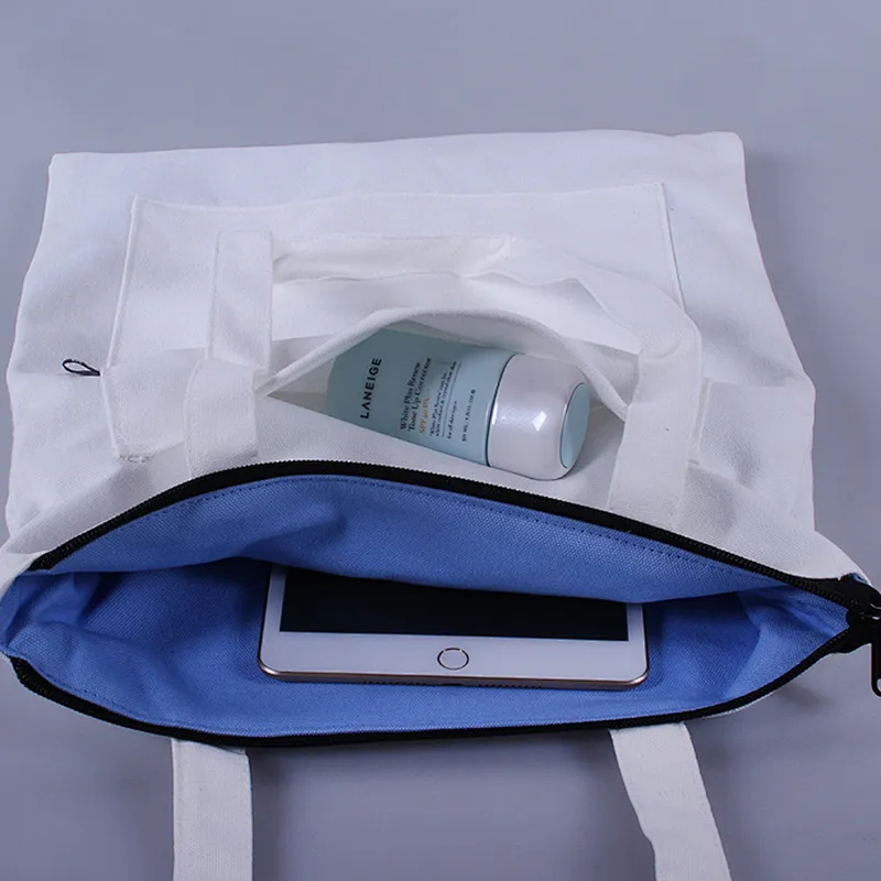Wholesale cheap reusable personalised mini vintage canvas tote shopping bags with zipper