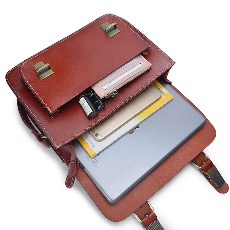 Hot Selling Handmade 100% pure Vegetable Tanned Leather College Satchel Unisex Messenger Bag