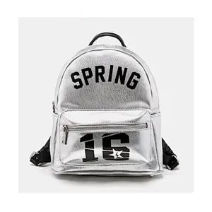 Shiny stylish high school girl bags pu leather women backpack for teenage girls