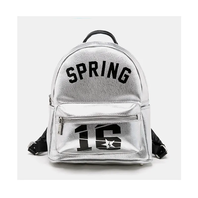 Shiny stylish high school girl bags pu leather women backpack for teenage girls