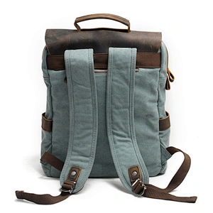 Men Outdoor Laptop Vintage Crazy Horse Leather Canvas Backpack