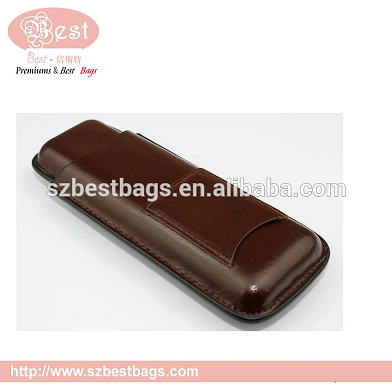 17*6.5*2.5cm Pure brown leather cigar case with 2 cigars