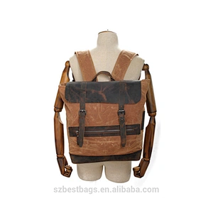 Outing Travel Canvas Rucksack Real Leather School Day Back Pack Laptop Notebook Bags