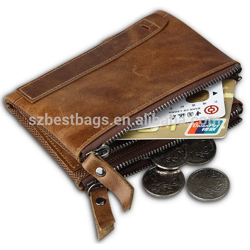 Customized top grain genuine leather wallet for men women crazy horse leather wallet