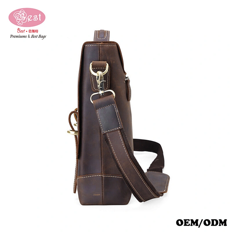 Promotional waterproof Genuine Leather men rivet shoulder messenger bag mens Business travel working gift daily