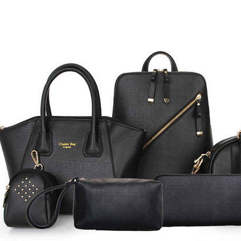 2020 new style Two Women Ladies 6 Pcs Handbag Set Hobo Top Handle Bag soft genuine leather hobo office Bags and Purse Clutch