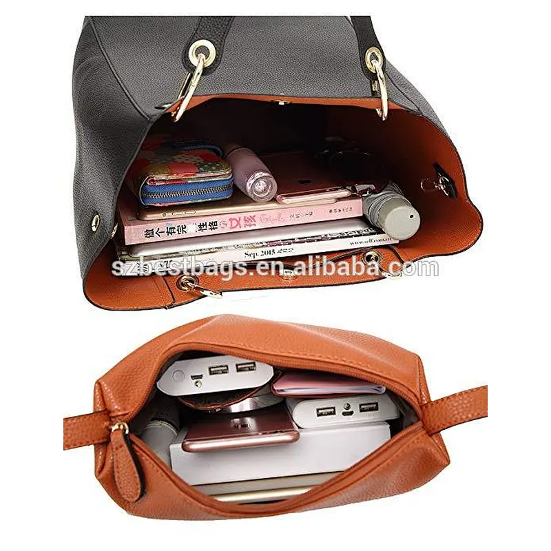 Shenzhen Manufacturer Large Size Black PU Leather Tote Handbag For Women outgoing