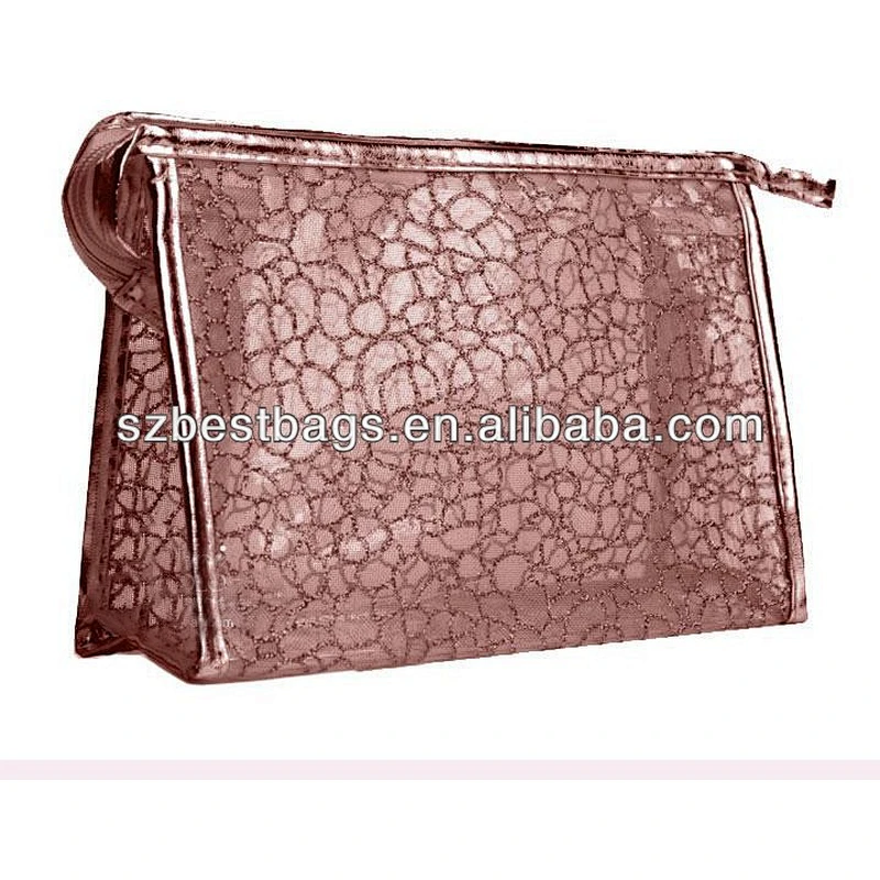 Fashion cosmetic bag trolley travel makeup tpu woman