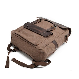 Men Outdoor Laptop Vintage Crazy Horse Leather Canvas Backpack