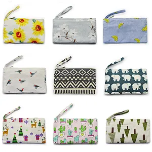 Wholesale custom plain canvas cosmetic zipper pouch makeup make up bag for women