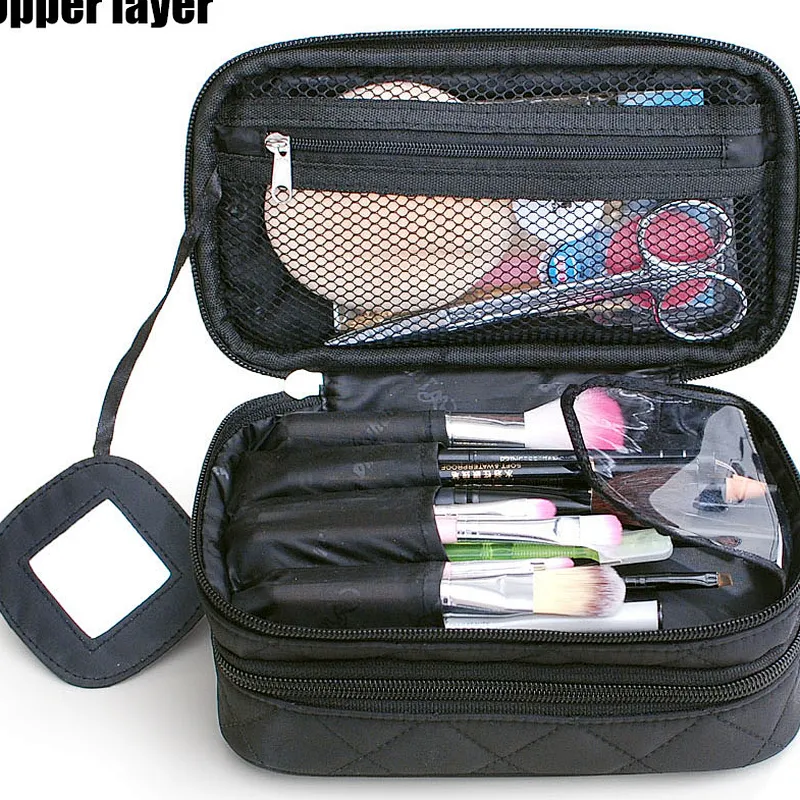 Korean travel cosmetic pouch mirror makeup organizer zipper cosmetic bag with mirror