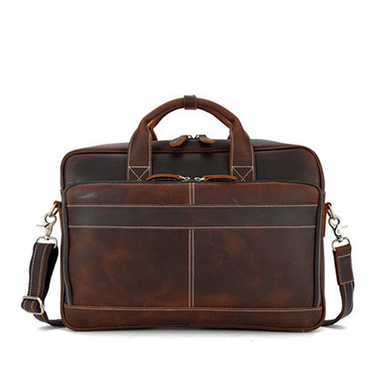 Fashion Men Crazy Horse Leather High Quality Vintage Briefcases Genuine Leather Handbag Laptop Bag for Men