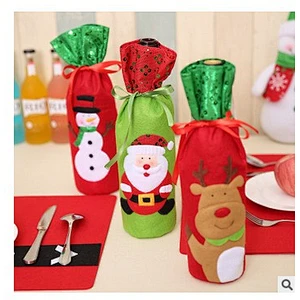 New Christmas luxury Bottle gift bag draw string Santa Snowman Reindeer
