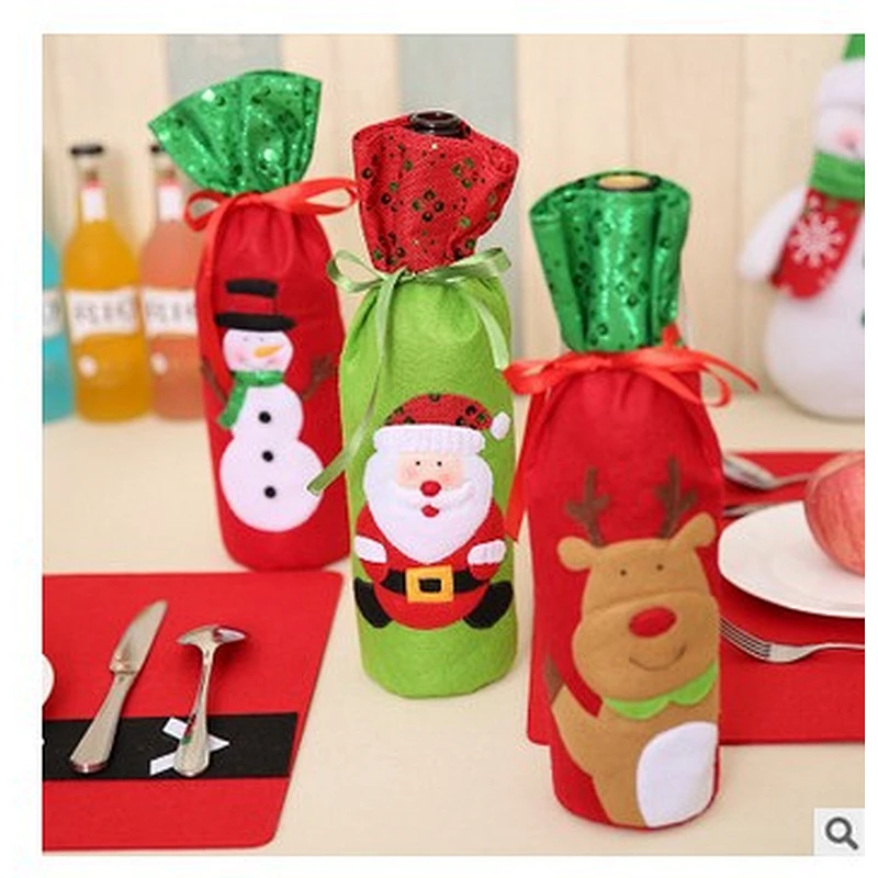 New Christmas luxury Bottle gift bag draw string Santa Snowman Reindeer