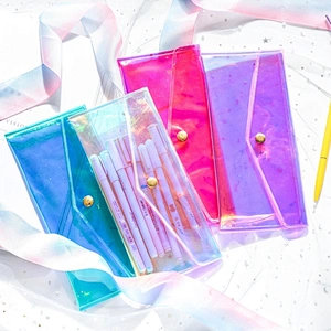Latest Stylish Colorful Laser Transparent Stationery Organizer PVC Pen Bags