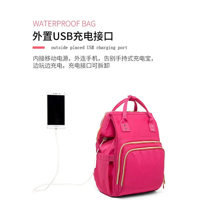 Multi-function large capacity USB port leisure mum & baby bag for travel or camping