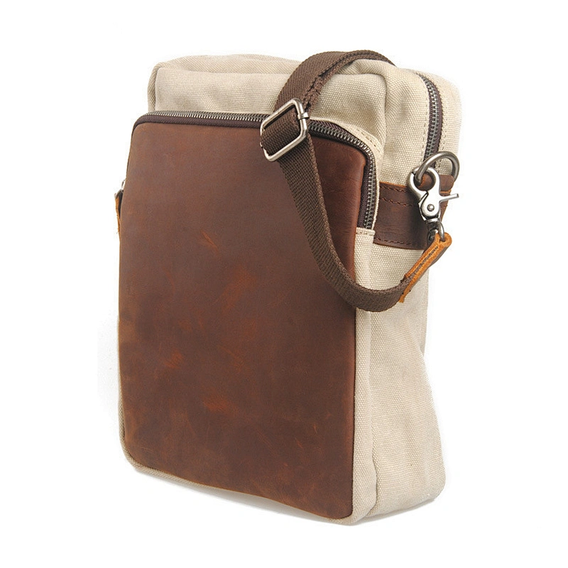 Men's Waxed Canvas Messenger Bags Vintage Genuine Leather Shoulder Bags Portable Computer Laptop Bag