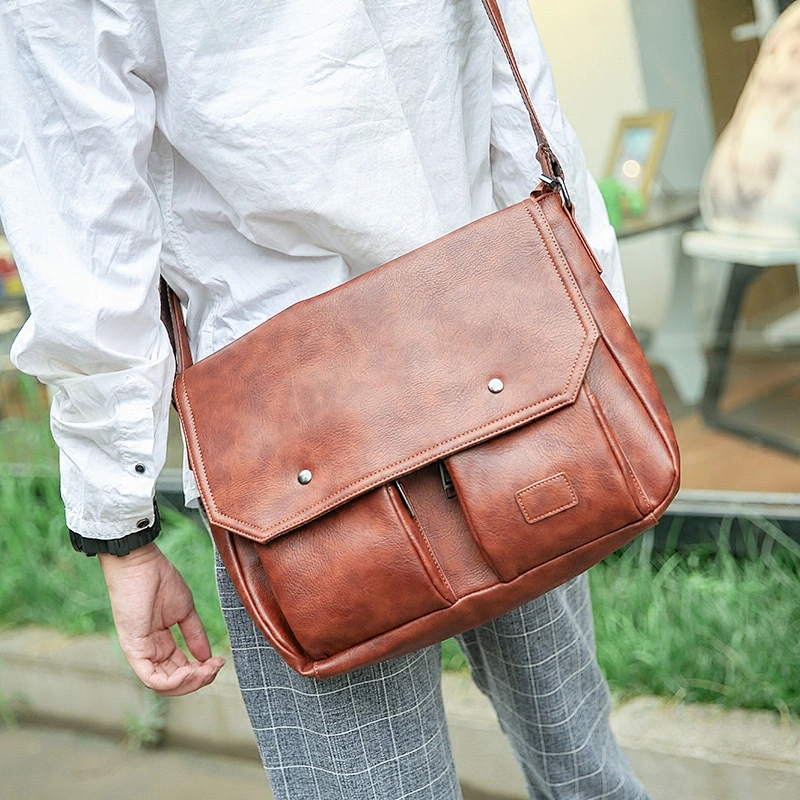 Small vintage pu messenger cell phone crossbody side cross bag for college men