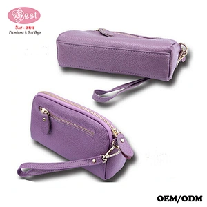 Wholesale Wristlet Purse Wallet Pebbled Real Leather Women Zipper Clutch Purse for necessaries