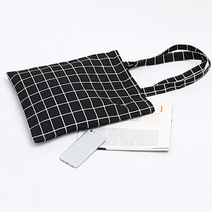 Vintage high quality eco cotton canvas souvenir promotional plaid tote shopping bag