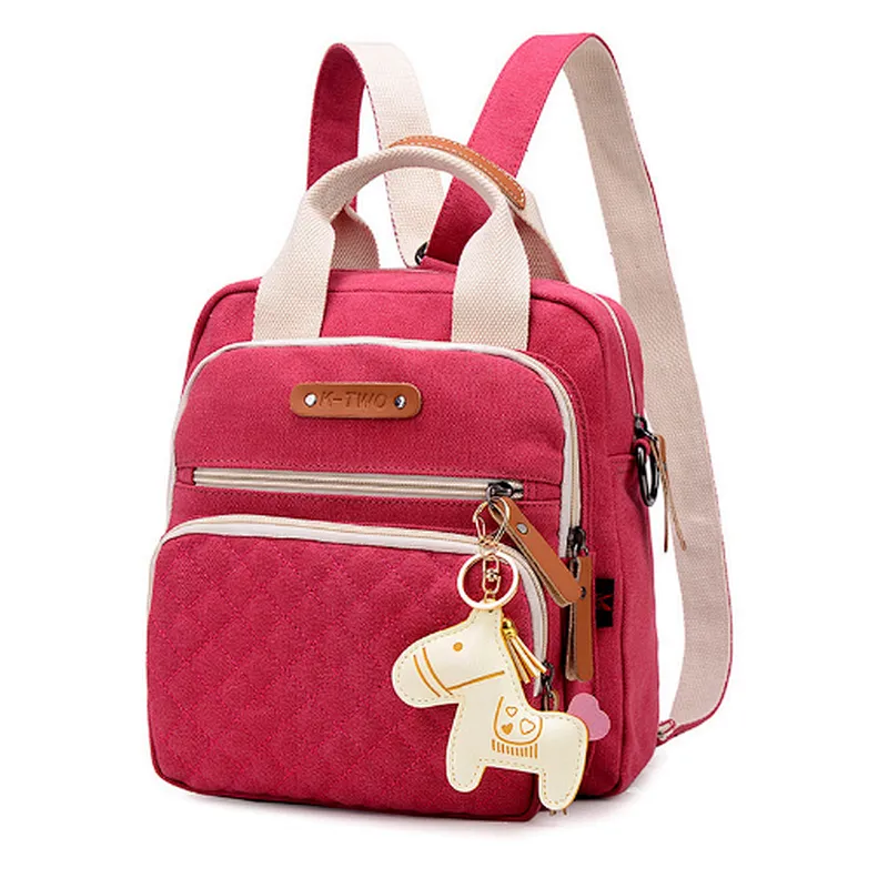 Woman cute fashion pink hiking canvas multifunction backpack handbag for girl
