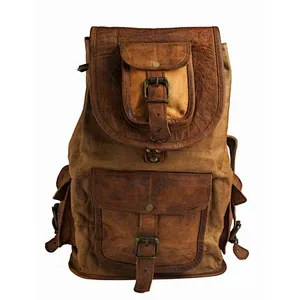Bag Leather Backpack Men Laptop Satchel Travel Vintage Shoulder Rucksack School