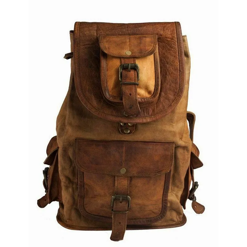 Bag Leather Backpack Men Laptop Satchel Travel Vintage Shoulder Rucksack School