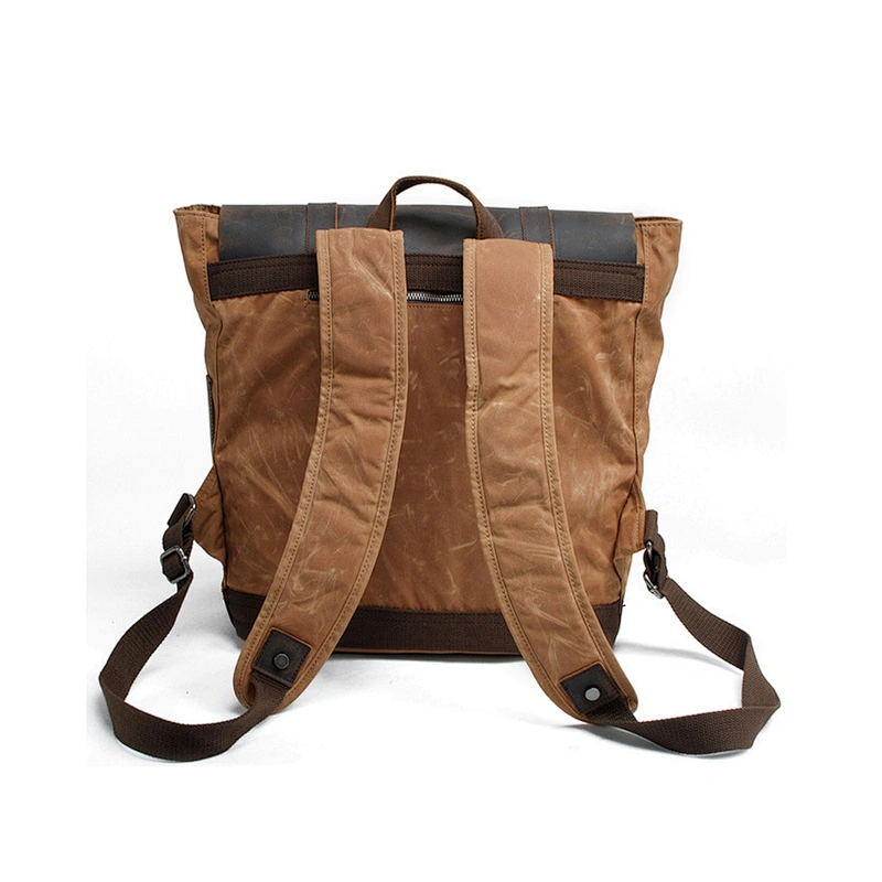 Outing Travel Canvas Rucksack Real Leather School Day Back Pack Laptop Notebook Bags