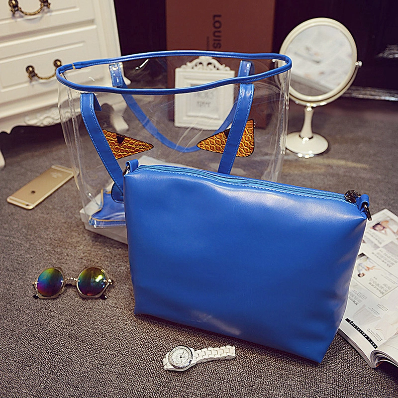 Promotional cheap transparent tote women clear pvc handbags bag with zipper