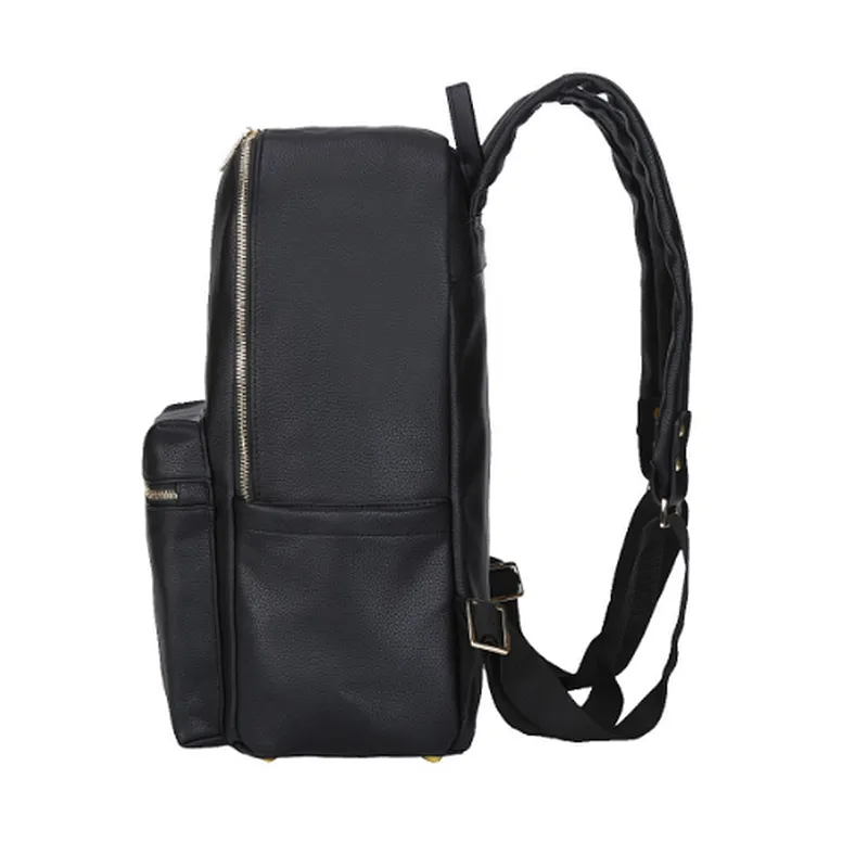 Black multifunctional pu baby diaper back pack nappy bag backpack for mom